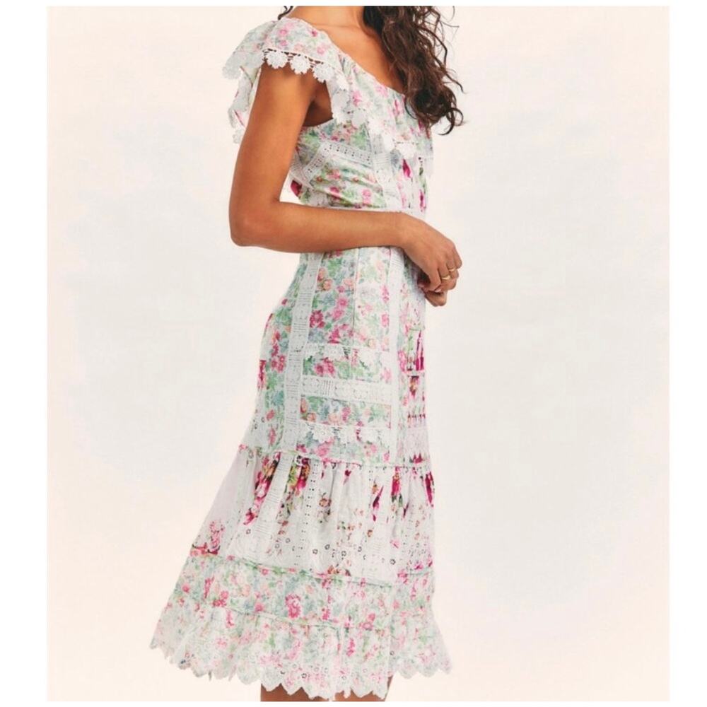 LoveShackFancy Faustine Floral Midi Dress size 4 Embroidered Pink *FLAWED* - Picture 4 of 16
